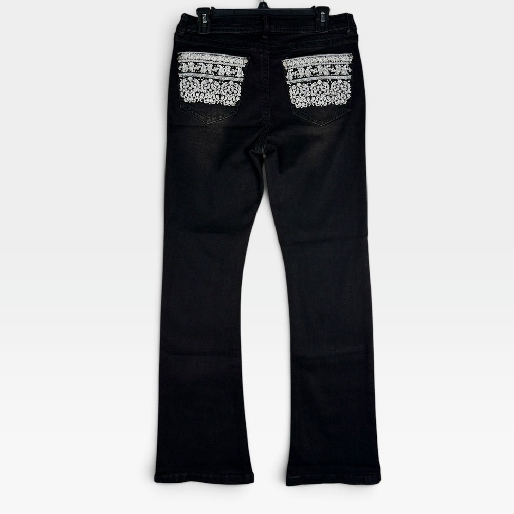 Harper & Ivy Flare Jeans 74036J-AD Juniors 11 Black Embroidered Pockets NWT